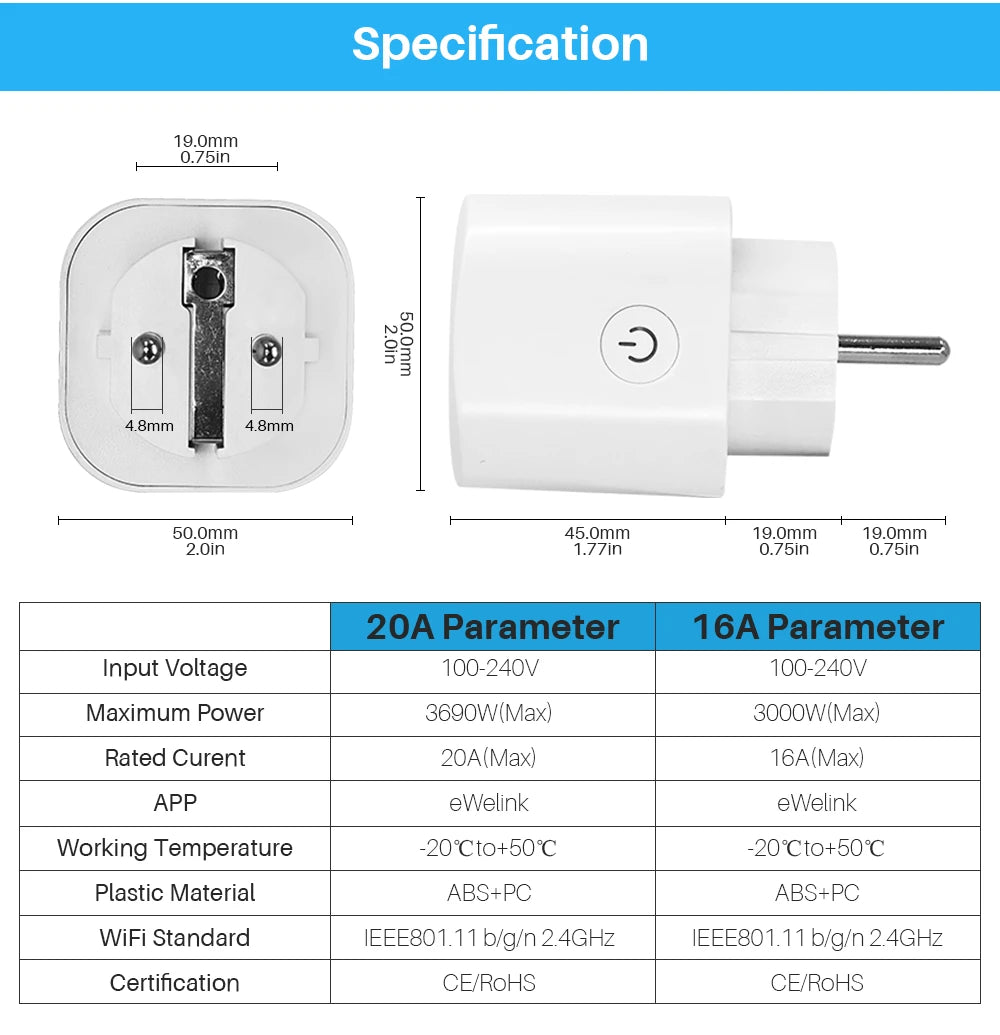 4 x Tuya Slimme Wifi Stekker met energiemeting, timer & spraakbediening (geschikt voor Alexa & Google Home)