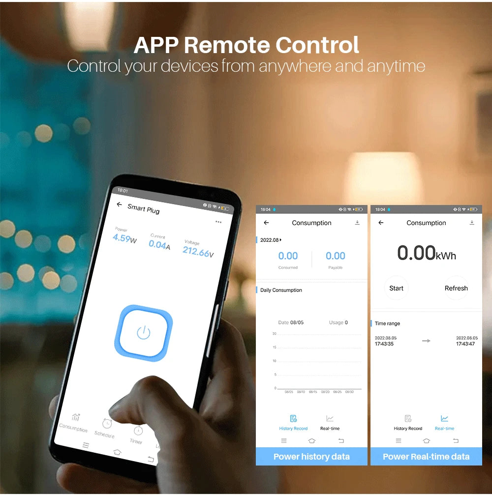 4 x Tuya Slimme Wifi Stekker met energiemeting, timer & spraakbediening (geschikt voor Alexa & Google Home)